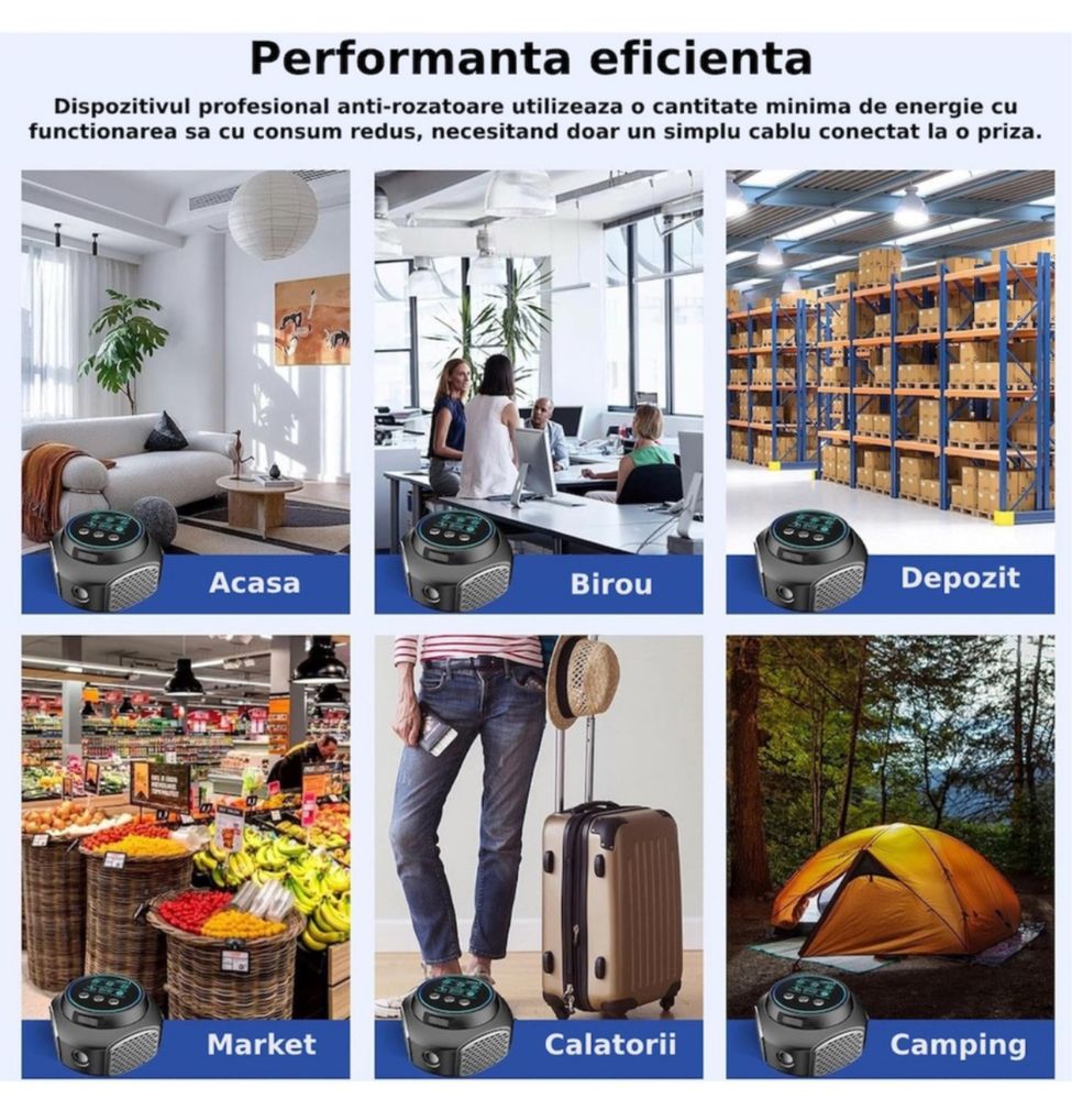 Aparat profesional cu ultrasunete cu 4 difuzoare anti soareci si inse
