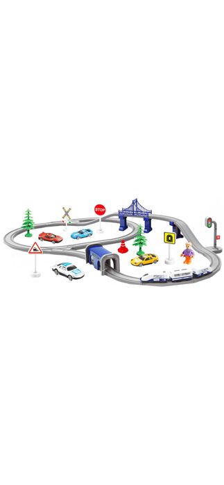 Circuit tren electric cu sunete Mappy City Rail cu accesorii 70 piese