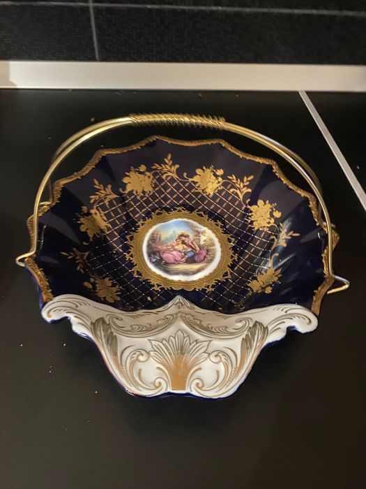 Fructiere din cobalt cu fir aurit Peach Golden Choice Japan