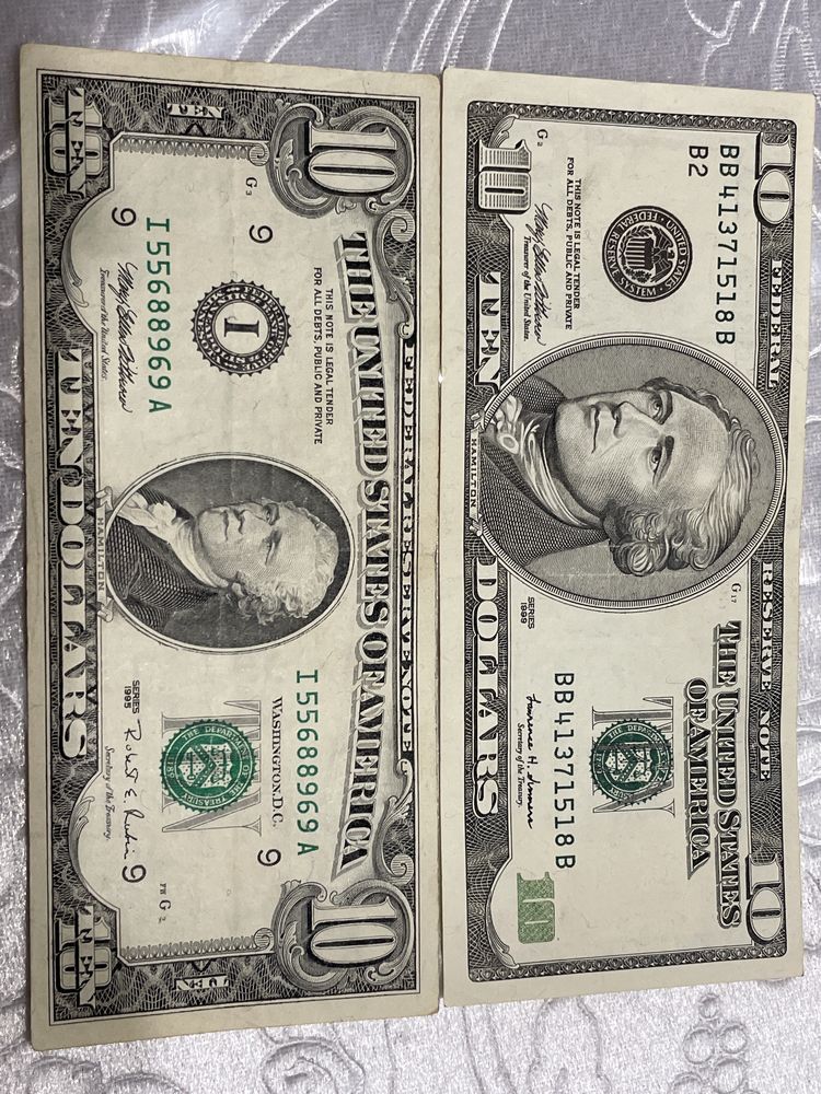 Продам 10 долларов 1995 и 1999 годов