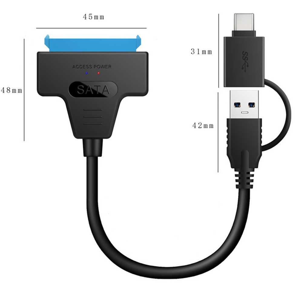 Cablu adaptor USB 3.0 + USB-C la SATA pt HDD / SSD laptop 2.5 inch