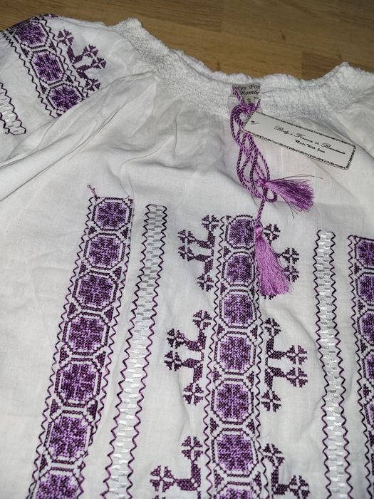 Ie tradițională românească nouă, mărimea S, bumbac 100%, broderie mov