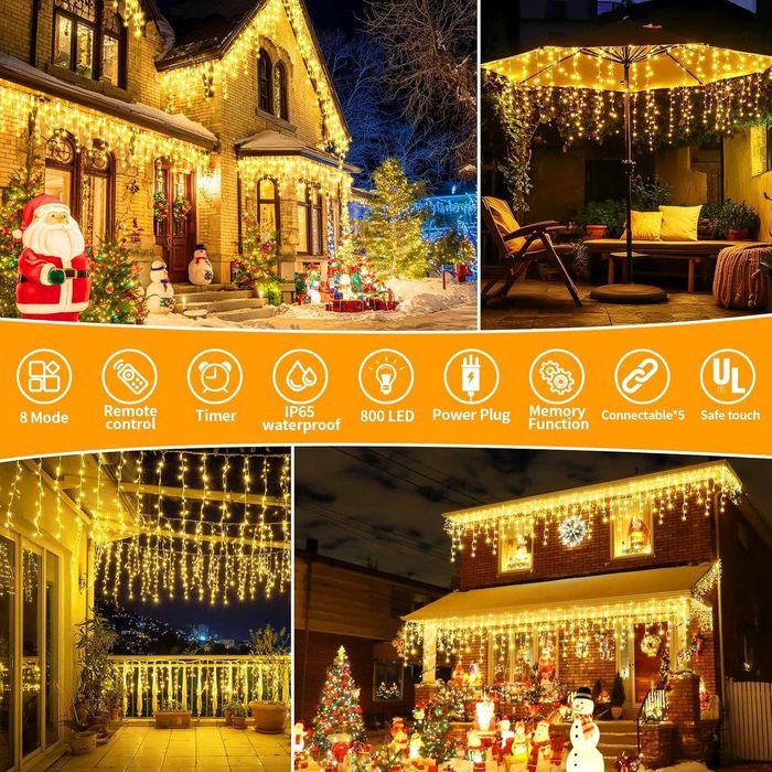 Коледни светлини тип „ледуни“, 25M+5M 800 LED, 8 режима