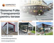 Închideri Terase Folie PVC. Rulou Casetat, Rulou simplu, Folie butoni.