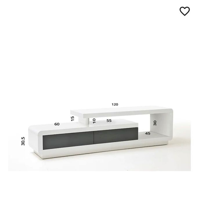 TV шкаф, бяло/сиво, гланц