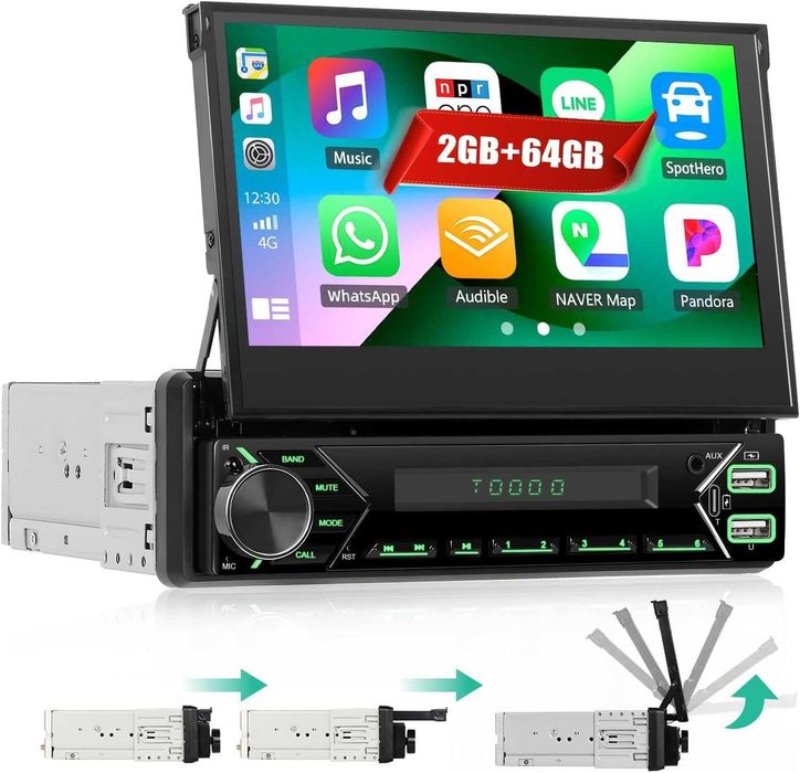 2+64G CAMECHO Android 13 еднодинова автомобилна стерео система, 7 инча