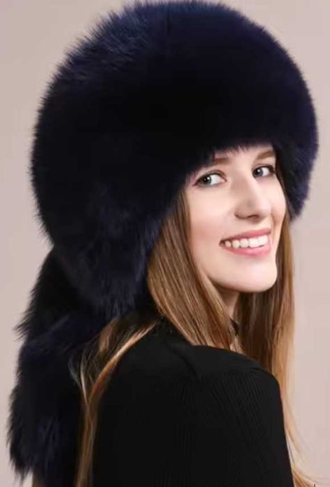 Нова дамска шапка естествен косъм лисица