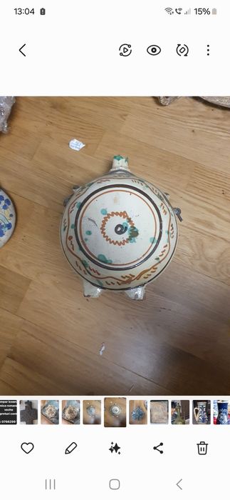 Cahla ,ceramica ,veche originala ,plosca cruce hutuli