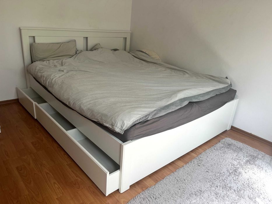 Cadru pat SONGESAND IKEA, 2 cutii depozitare, 140x200 cm + saltea JYSK