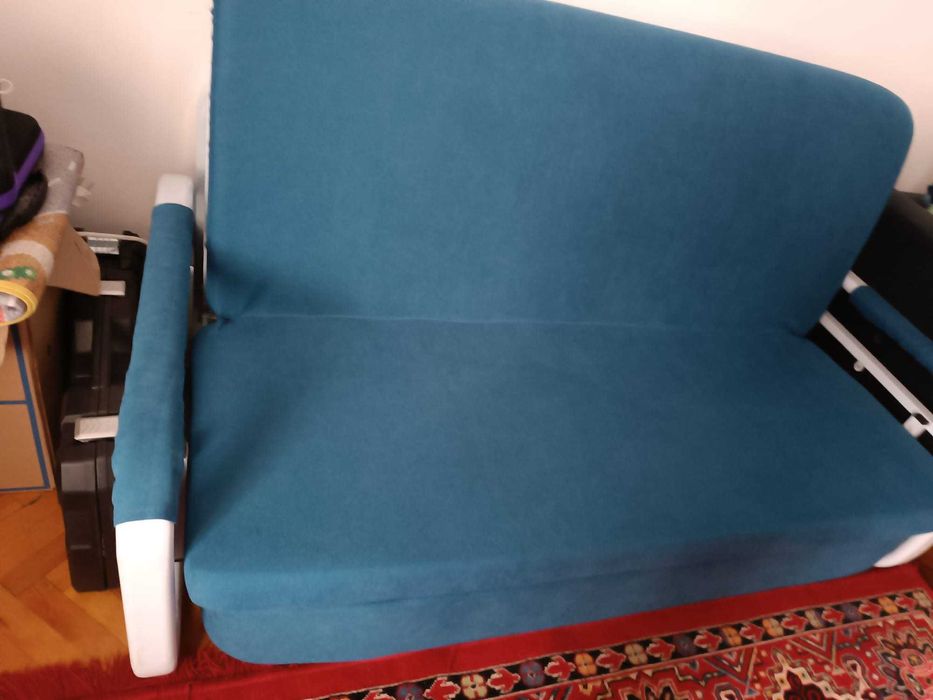 Canapea extensibila cu lada depozitare Maria turcoaz 150x190cm