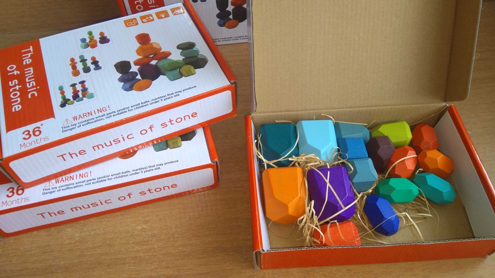 16+36бр. Монтесори дървени балансиращи камъни Montessori Wooden Stones