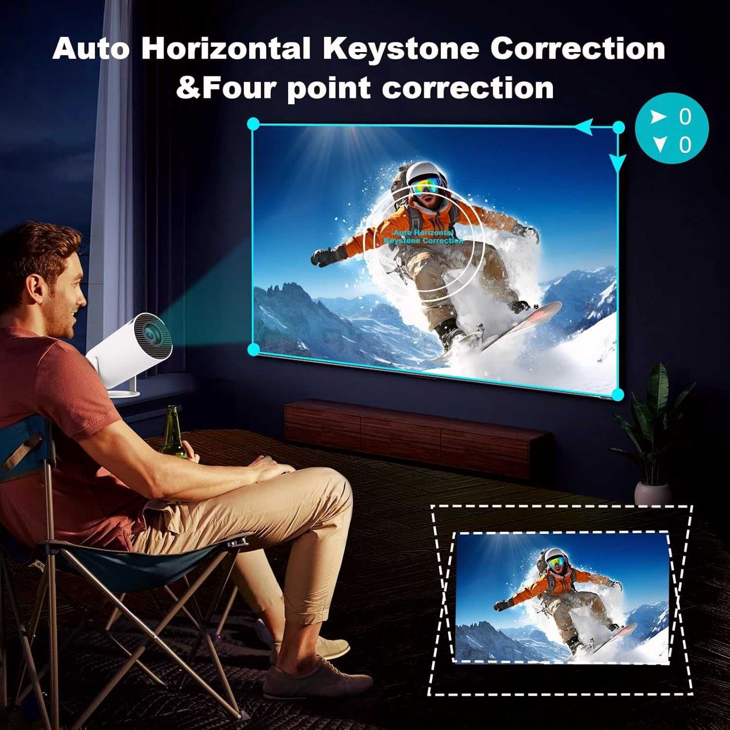 Преносим видеопроектор 4K, HDMI, USB, Android, Wi-Fi 6, BT 5. 130 инча
