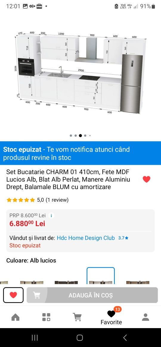 Vând mobila bucatarie noua mdf(fețe) 4,10m