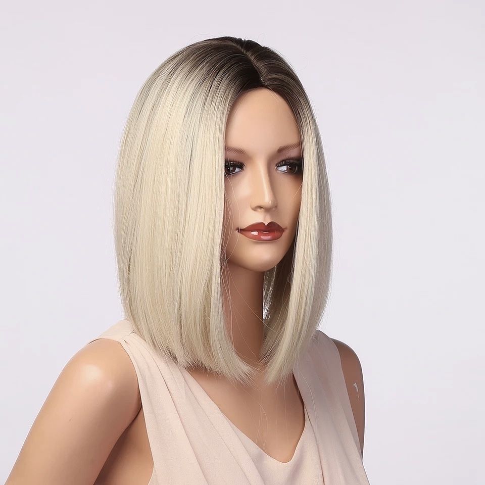 Peruca M6 Blonda Gri Ombre Bob Platinata Silver Baza Bruneta