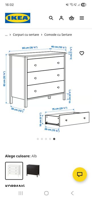 Comoda cu 3 sertare Ikea noua