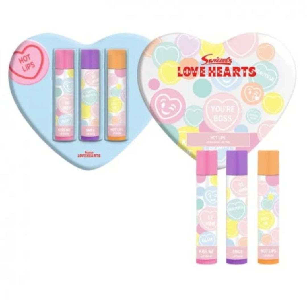 Set 3 balsam de buze cu cireșe, struguri, portocală Love hearts