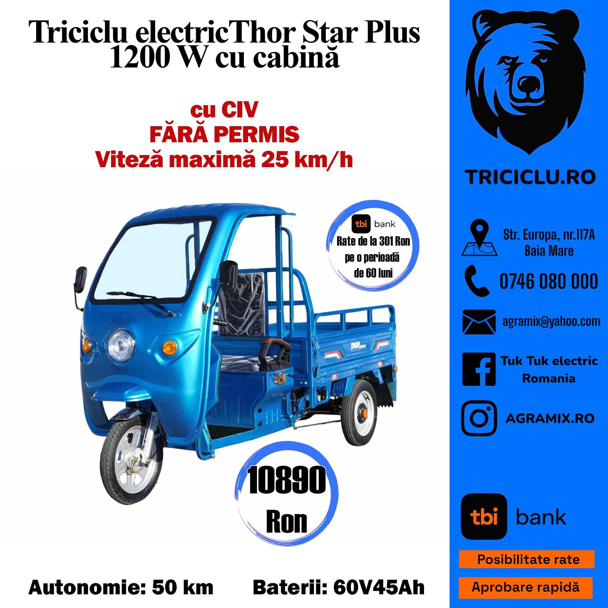 Tricicleta Thor STAR PLUS noua electrica cu bena Agramix 1200W