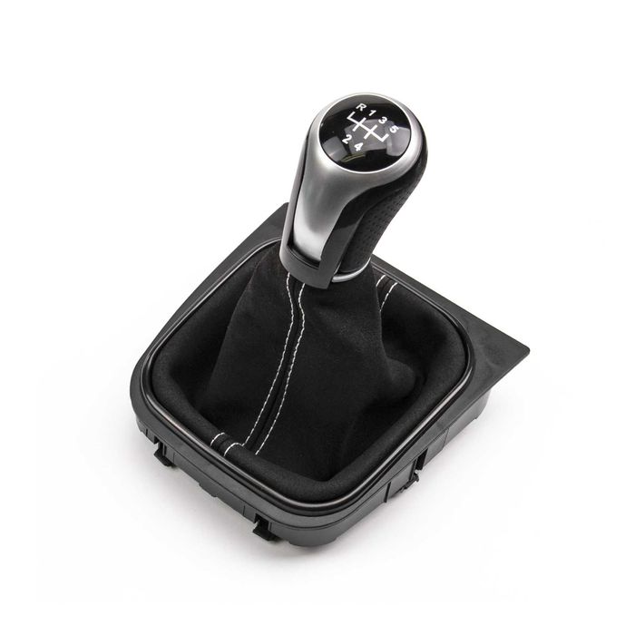 Сива топка за Скоростен Лост с маншон за VW Golf V VI Jetta Бял Шев