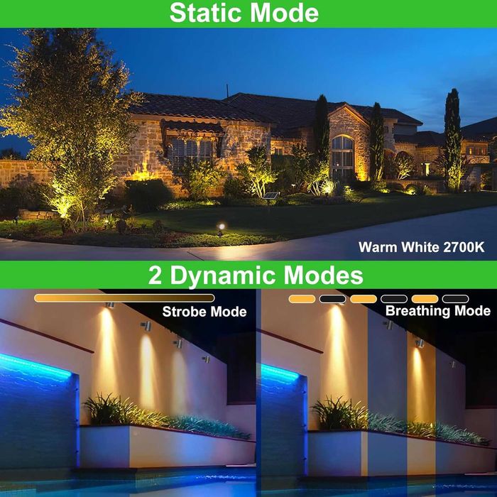 К-т от 4 бр соларни прожектора, топла светлина, 5000 mAh, 3 режима