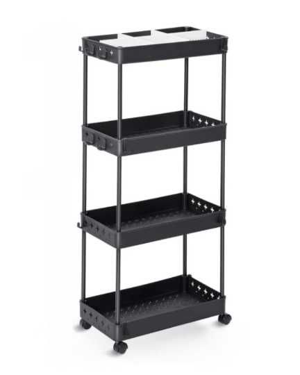 Carucior depozitare KINGRACK, 4 nivele, cu roti, negru