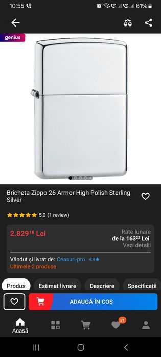 Bricheta Zippo Argint 925 NOU