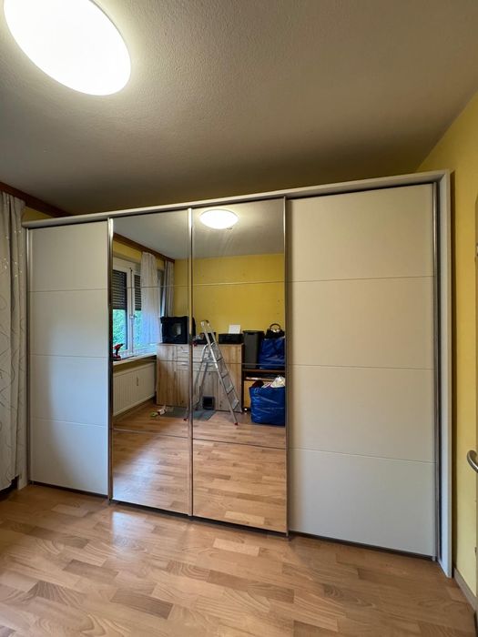 Dressing/Dulap 325/232/65 cm 4 uși culisante alb mat/oglindă
