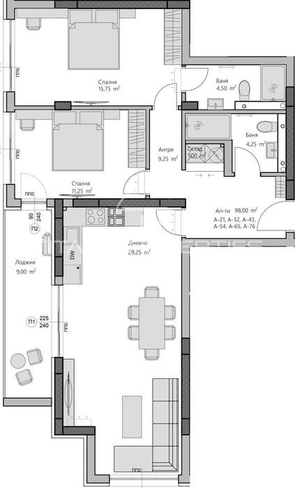 Тристаен апартамент Христо Смирненски