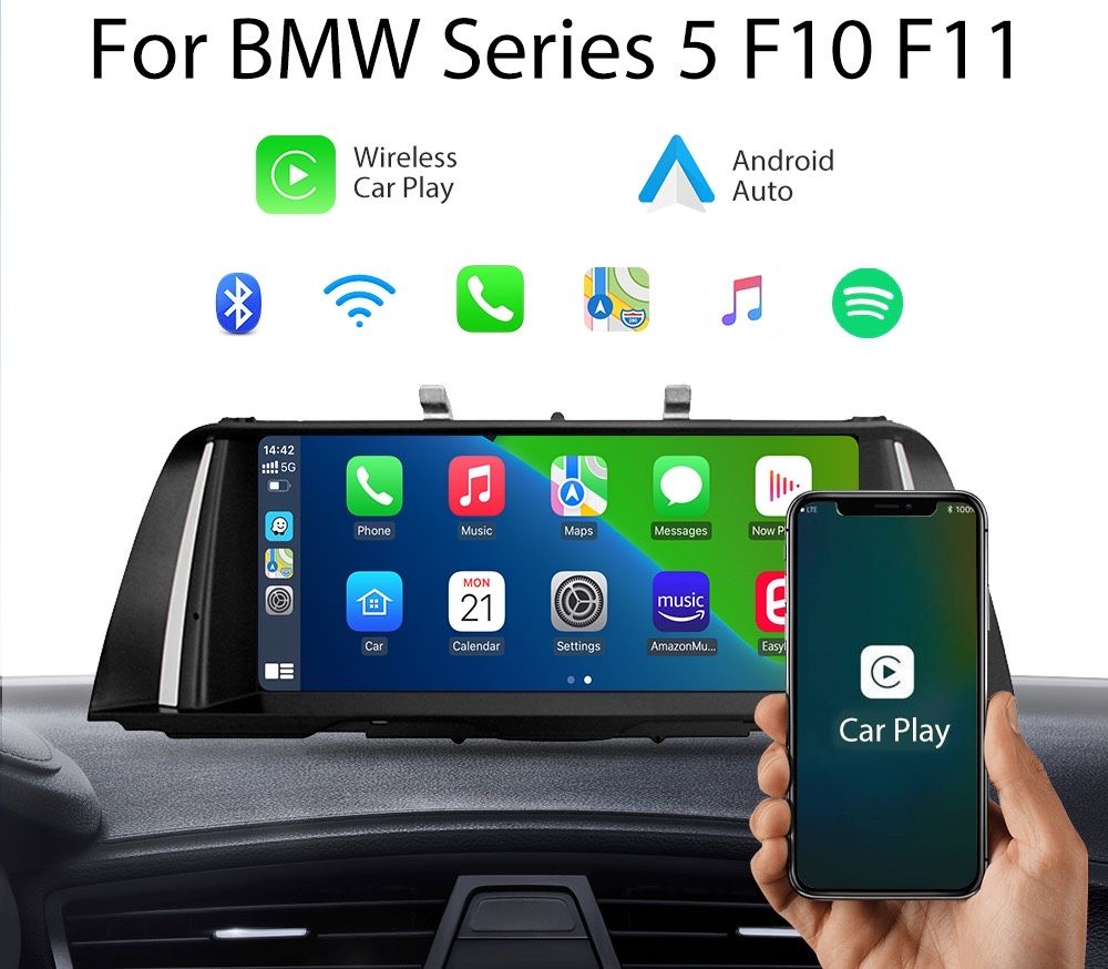 Ecran mare BMW seria 5 F10 F11 cu touchscreen, CarPlay și Android Auto