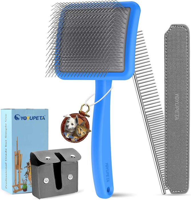 YOYUPETA Комплект четка и гребен за кучета/котки, дълга и гъста козина
