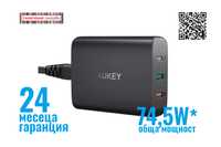 AUKEY USB-C зарядно, 74.5W- с 46W PD 3.0 (PPS) и 18W QC 3.0, 3 порта,