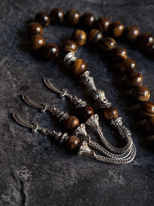 Премиальные чётки(тасбих) ручной работы из тигрового глаза — 33 бусины