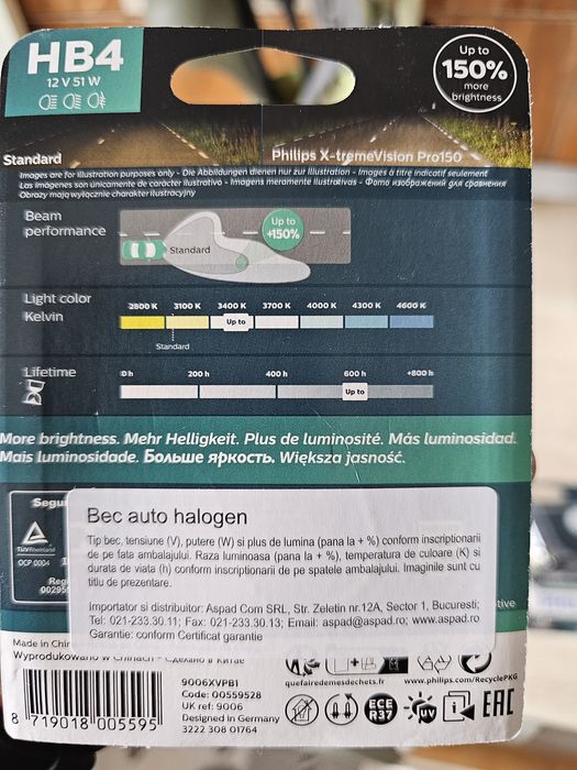 Bec auto Hb4 halogen marca Phillips