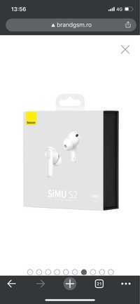 Casti TRUE Wireless Baseus Simu S2 Bluetooth 5.0 White