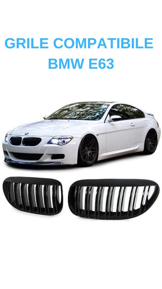 Grile Duble Compatibile BMW Seria 6 E63 E64, Negru Lucios