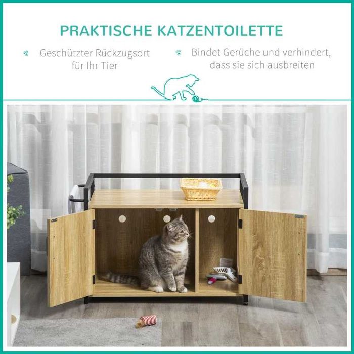 PawHut Шкаф за котки за котешка тоалетна, странична маса