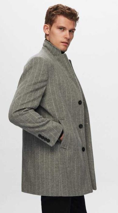 Palton slim 50 L premium Atelier Torino NOU lana moale gri dungi