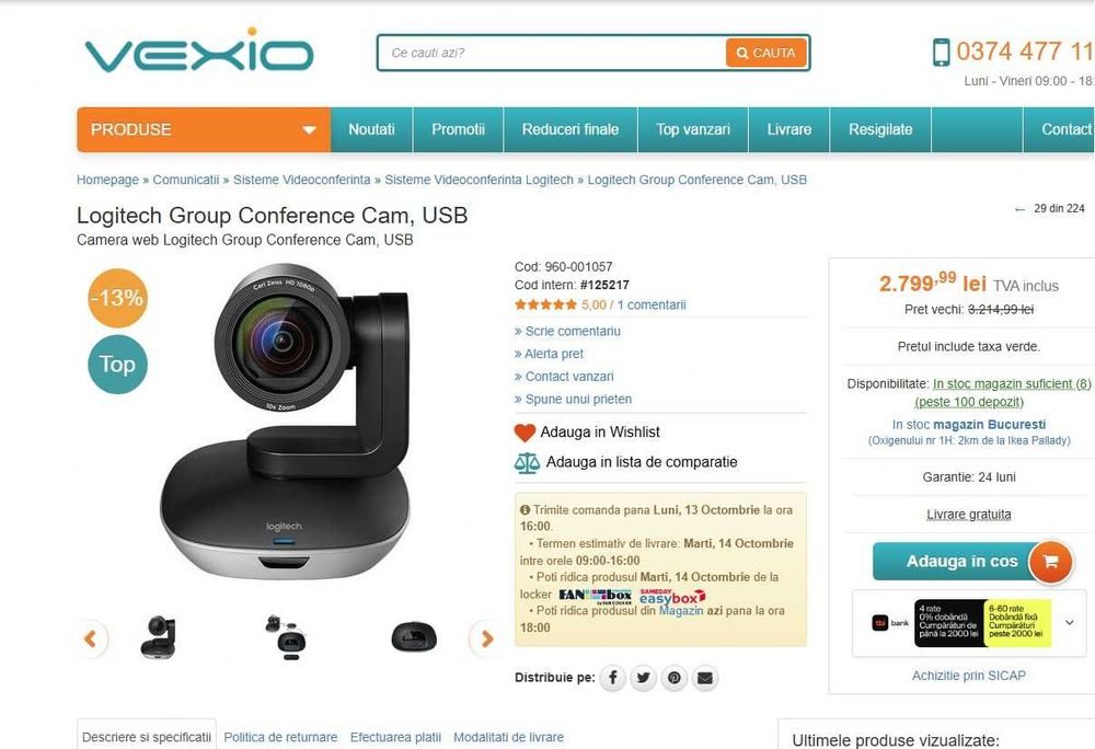 Logitech Group Conference Cam , videochat , telecomanda , sigilata