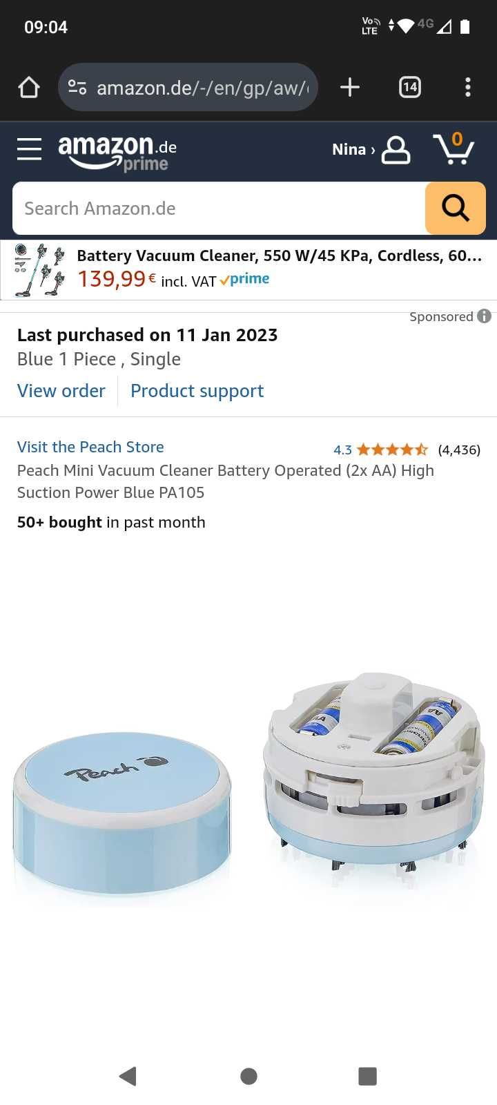 Мини прохосмукачка Peach Mini Vacuum Cleaner Battery Operated