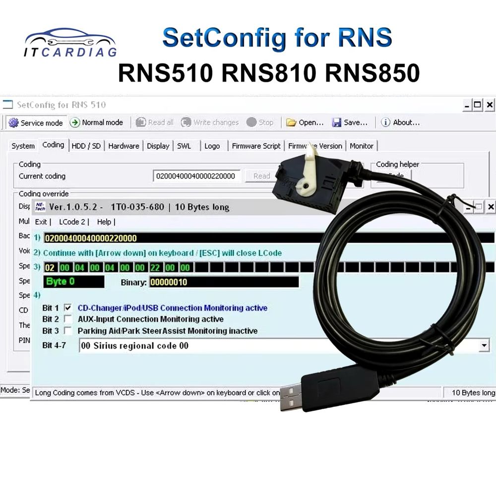 Cablu setconfig, Decodare RNS 510, RNS 810, RNS 850