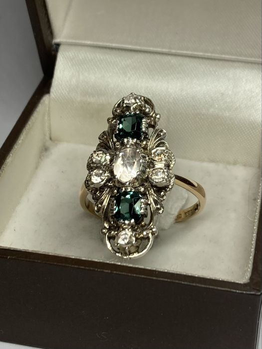 Inel antic aur 18kt.cu safire albe si turmaline