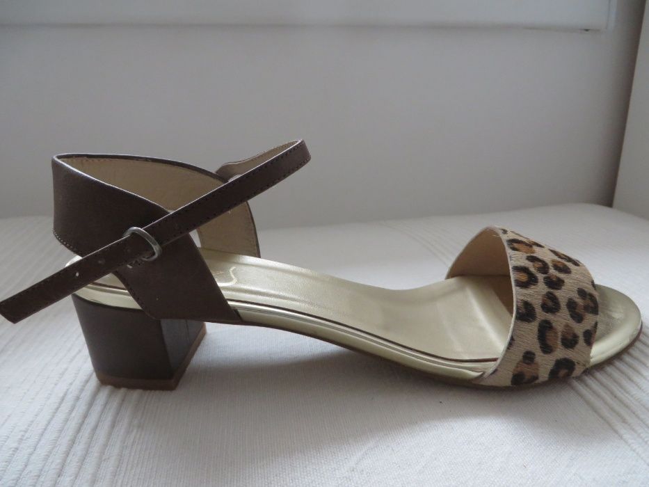 Нови испански сандали естествена кожа, 40, кафяво-злато-леопард