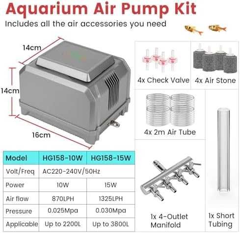 Нова Hygger аквариумна помпа 15W – кислородатор до 3800L с аксесоари