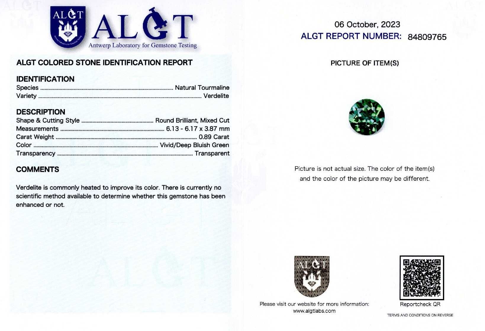 Verdelite nemontate, 0,89 ct. si 5,99 ct.,ALGT Antwerp(9674, 9840)