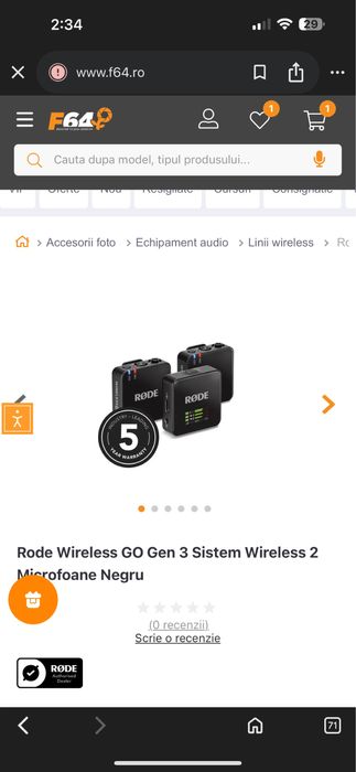 Rode Wireless GO Gen 3 Sistem Wireless 2 Microfoane Negru
