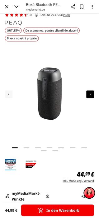 MDM vinde: Boxa portabila Peaq PPA 305, Negru.