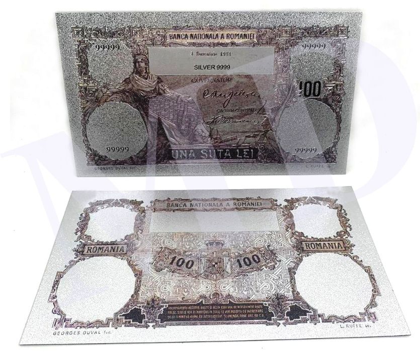 Romania–lot 10 bancnote (reproduceri)-polimer placat cu argint 999‰