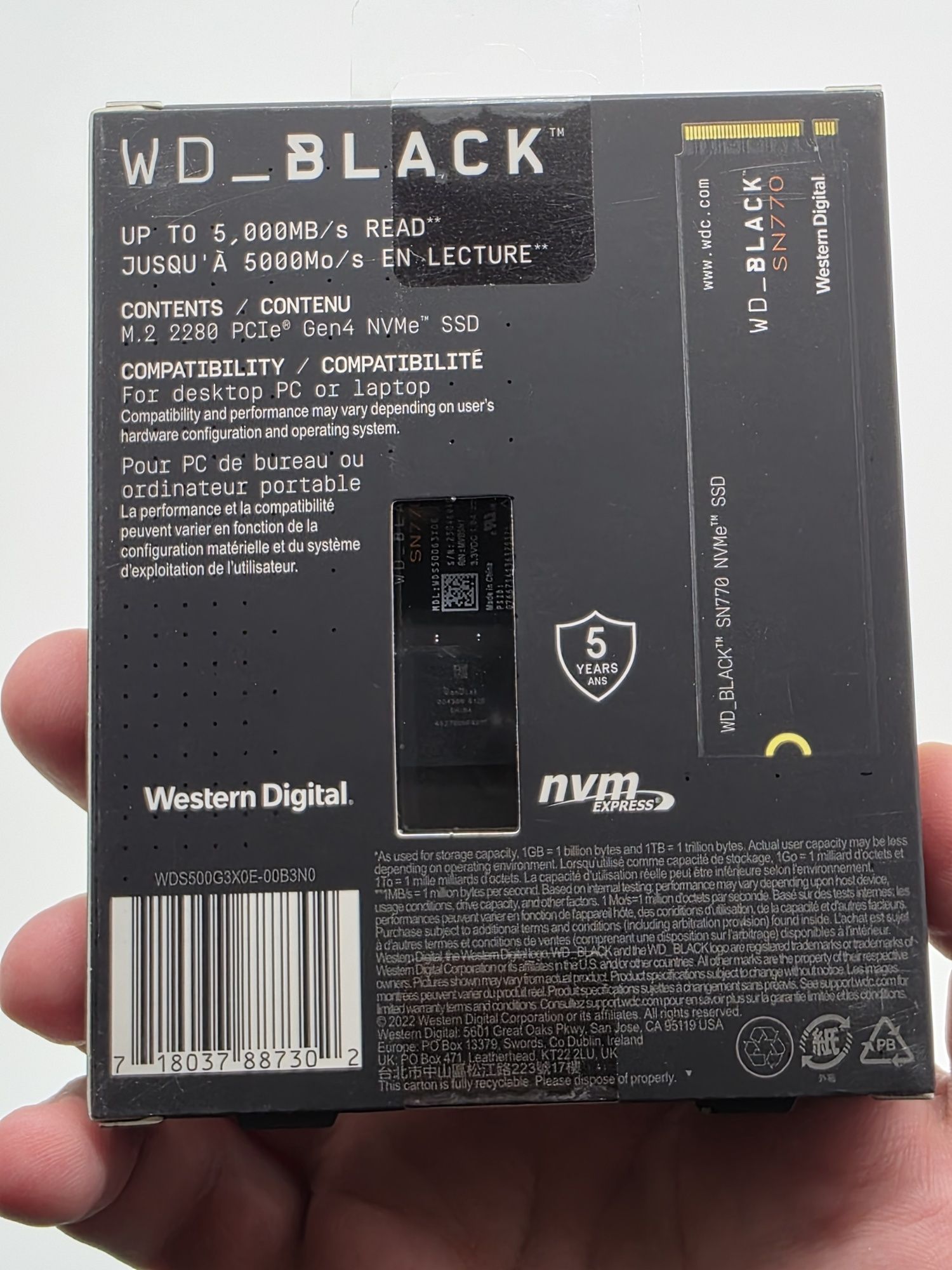 SSD Western Digital BLACK™ SN770 Gen.4, 500GB, NVMe™, M.2.