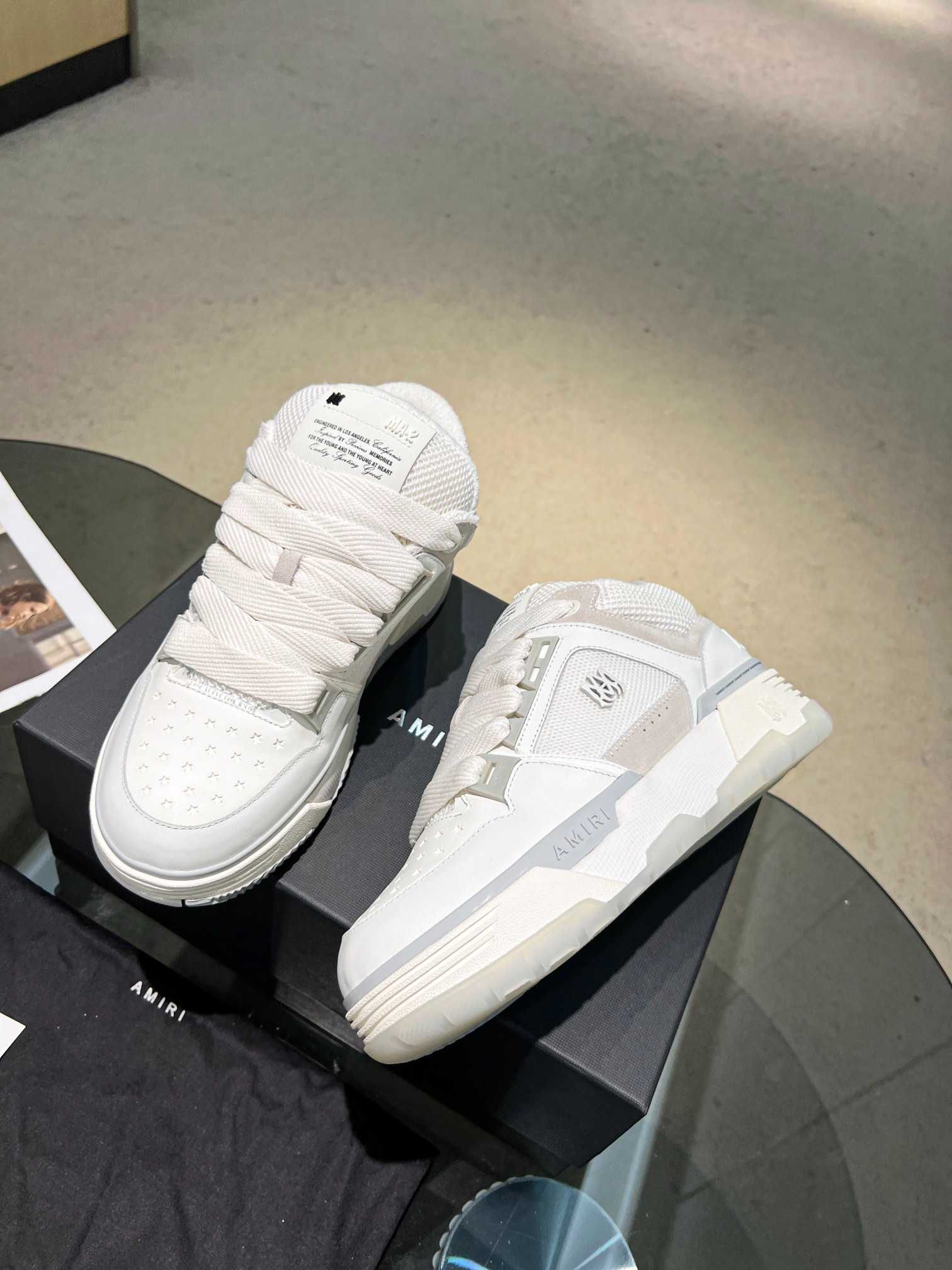 Adidasi Amiri MA-1 Lace-Up Sneakers - White Premium din Piele - NOI
