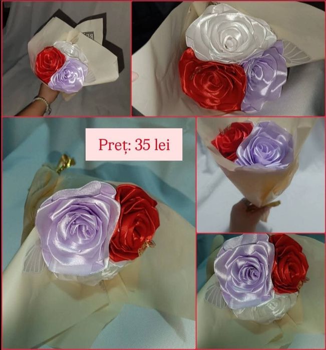 Buchet de 3 trandafiri  in 3 culori cu fluturi