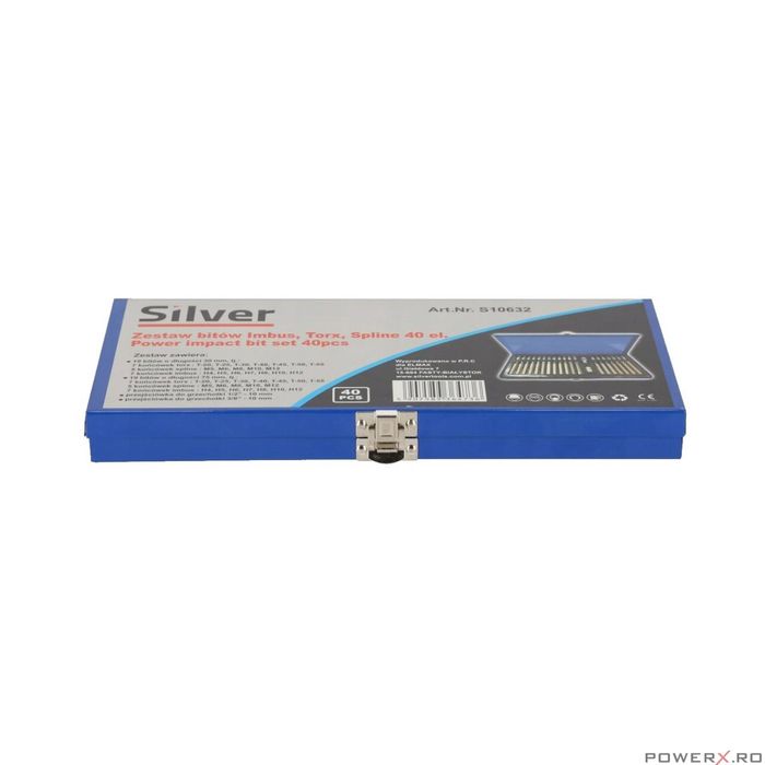 Trusa biti, imbusuri, torx, canelat, 40 piese, Silver